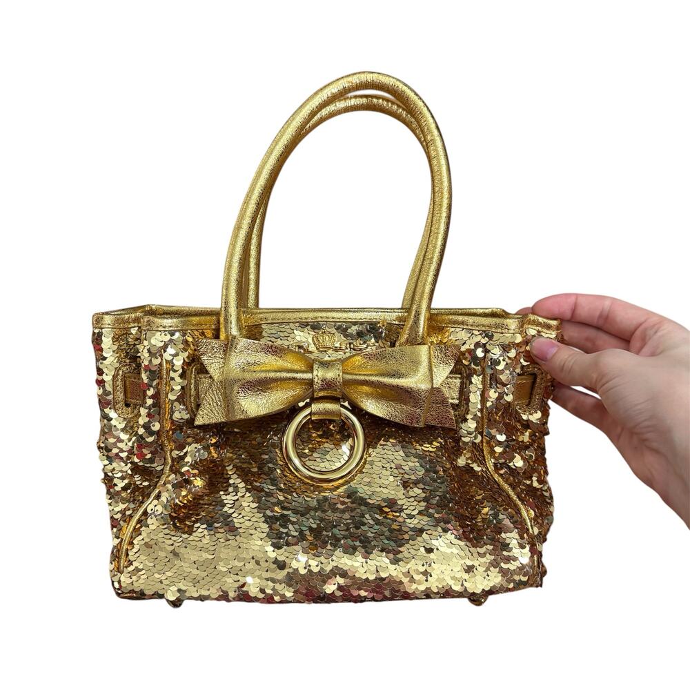 My Flat in London Ms Money Penny Gold Sequin Handbag NWT Bow Purse